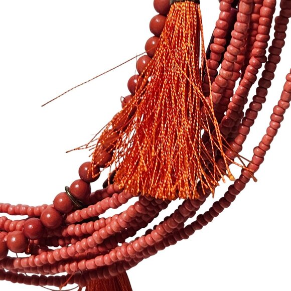 Boho Seed Beaded Chunky Necklace Multi Strand Layered Tassels Fashion Jewelry - Picture 2 of 6